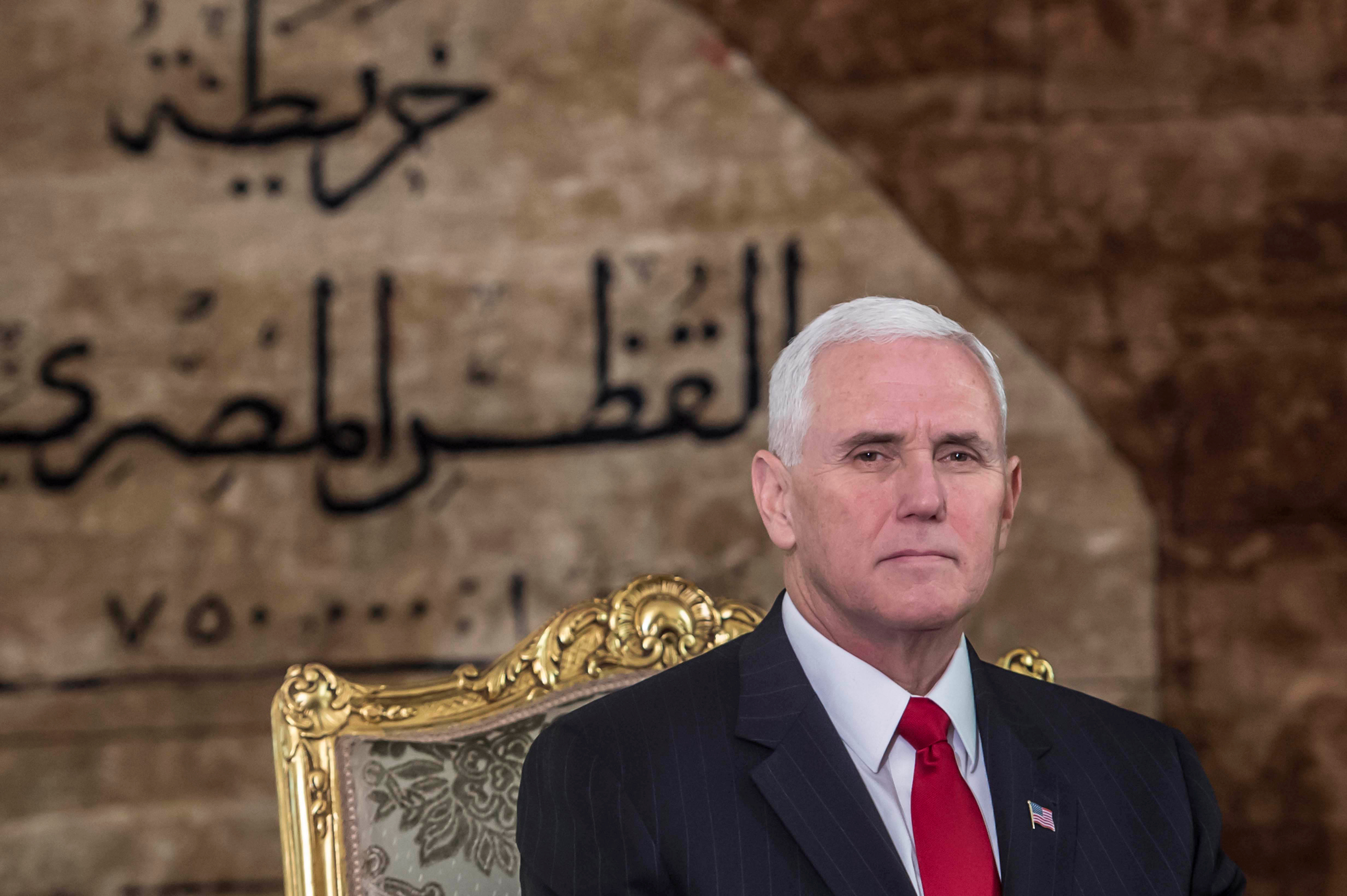 Egyptian President Abdel Fattah al-Sisi meets with with U.S. Vice President Mike Pence at the Presidential Palace in Cairo