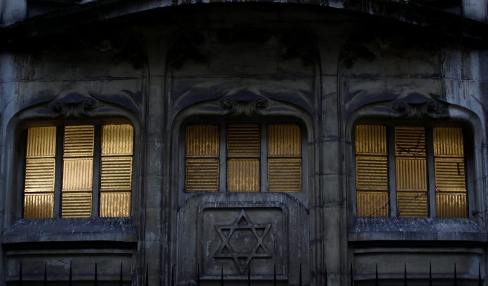 The Star of David is seen on the facade of a synagogue in Paris