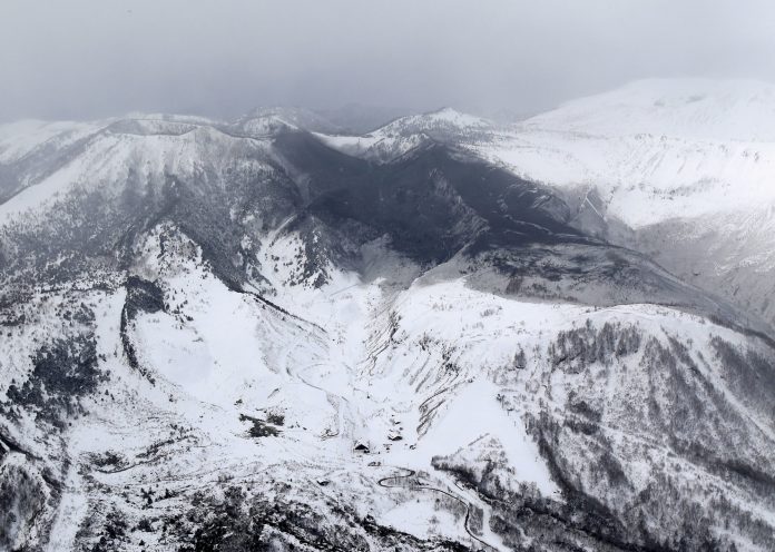 Photo taken from a Kyodo News helicopter shows the area surrounding Mt. Kusatsushirane