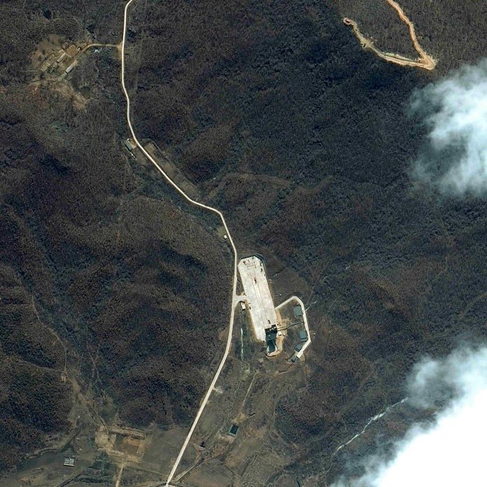 The Tongch'ang-ni rocket launch facility in North Korea is seen in this handout satellite image